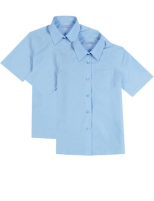 2 Pack Girls&#39; Ultimate Non-Iron Short Sleeve Blouses with Stain Away&trade;